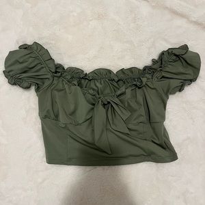 Olive Green Off the Shoulder Crop Top